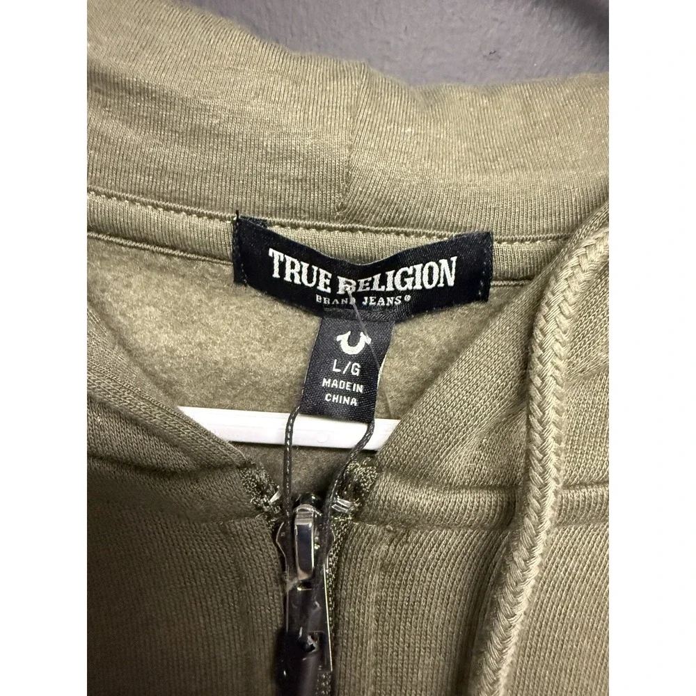 True Religion Full‎ Zip Hoodie Mens L City Buddha Green Gold Sweatshirt NWT $119